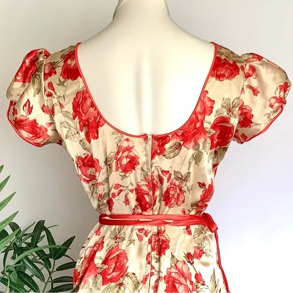v i n t a g e :: Silky Handmade Floral Rose Flower Satin Dress - Picture 11 of 13
